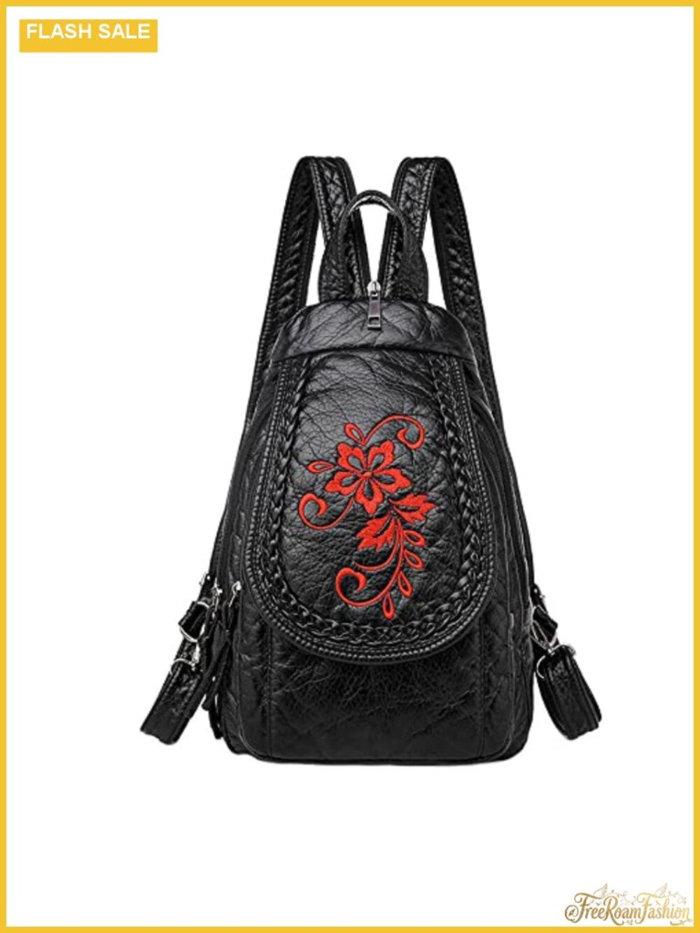 Vintage Embroidered PU Leather Backpack, Women Travel Chest Pack, High Capacity